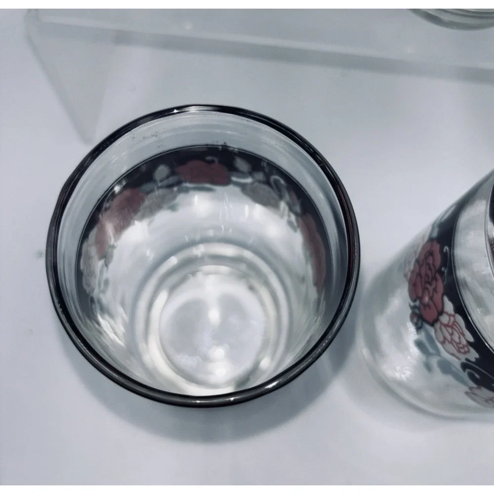 Set of 4 Vintage Corelle (Libby) SILK & ROSES Tumbler Drinking Glasses 5 7/8